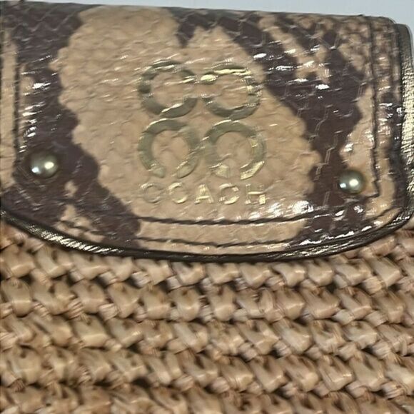 Coach Straw and Python Embossed Leather Trim Natural Large Tote 16838 - Picture 6 of 15